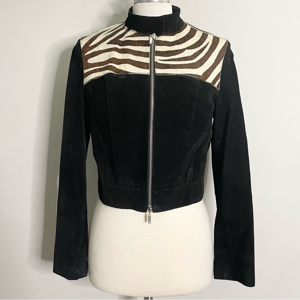 bebe Black and White Leather Jacket Timeless Elegance